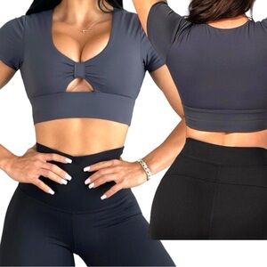 Jed North Padded Crop Top Gray Sz L Short Sleeve Wick Sweat Active Sports Gym